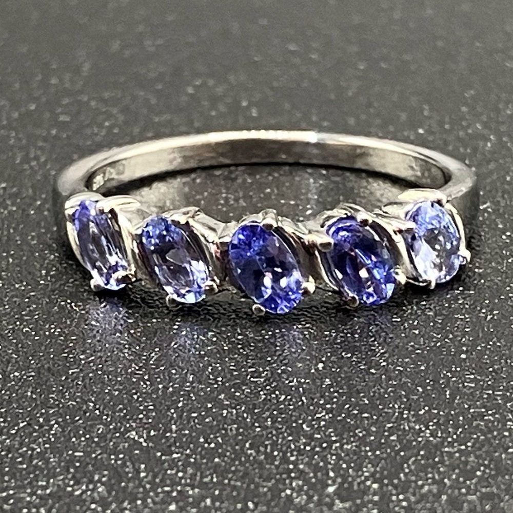 Genuine Tanzanite 5 Stone Ring in Platinum over Sterling Silver Anniversary Band